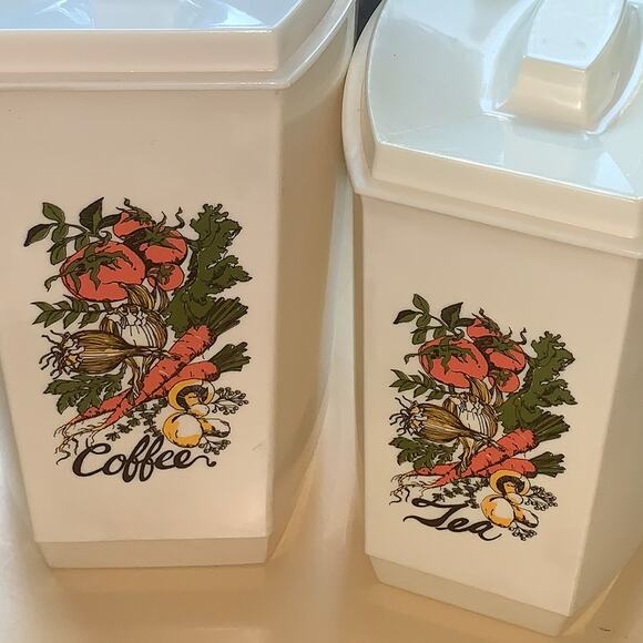 Vintage 4-Piece MCM Coffee & Tea Nesting Storage Containers/Lids Vegetable Print - Picture 5 of 8